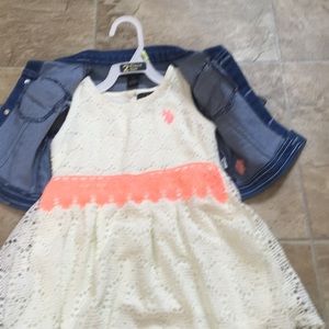New jean jacket vest and lace dress set